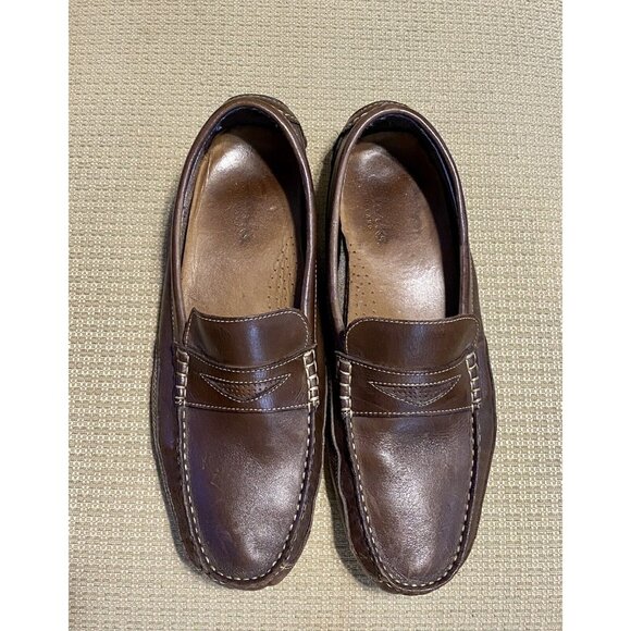 CLARKS Leather Brown Sz 11.5 M Men Driving Moccasin Loafers Slip-on Casual - Picture 4 of 12
